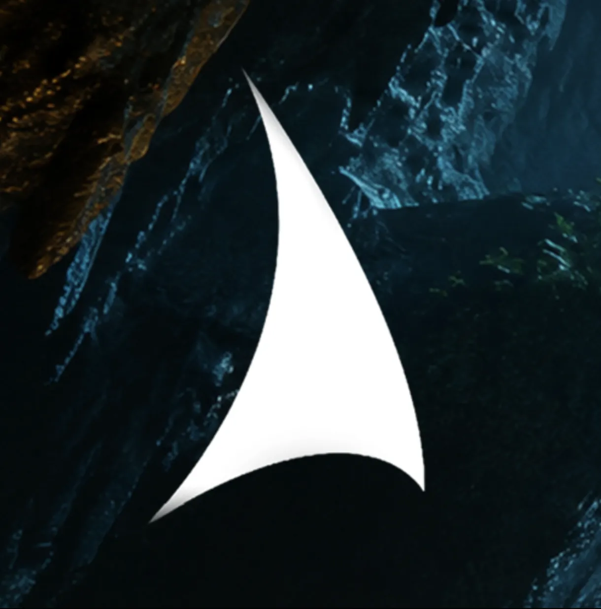 The white Sail Gaming sail mark against dark, textured rock
