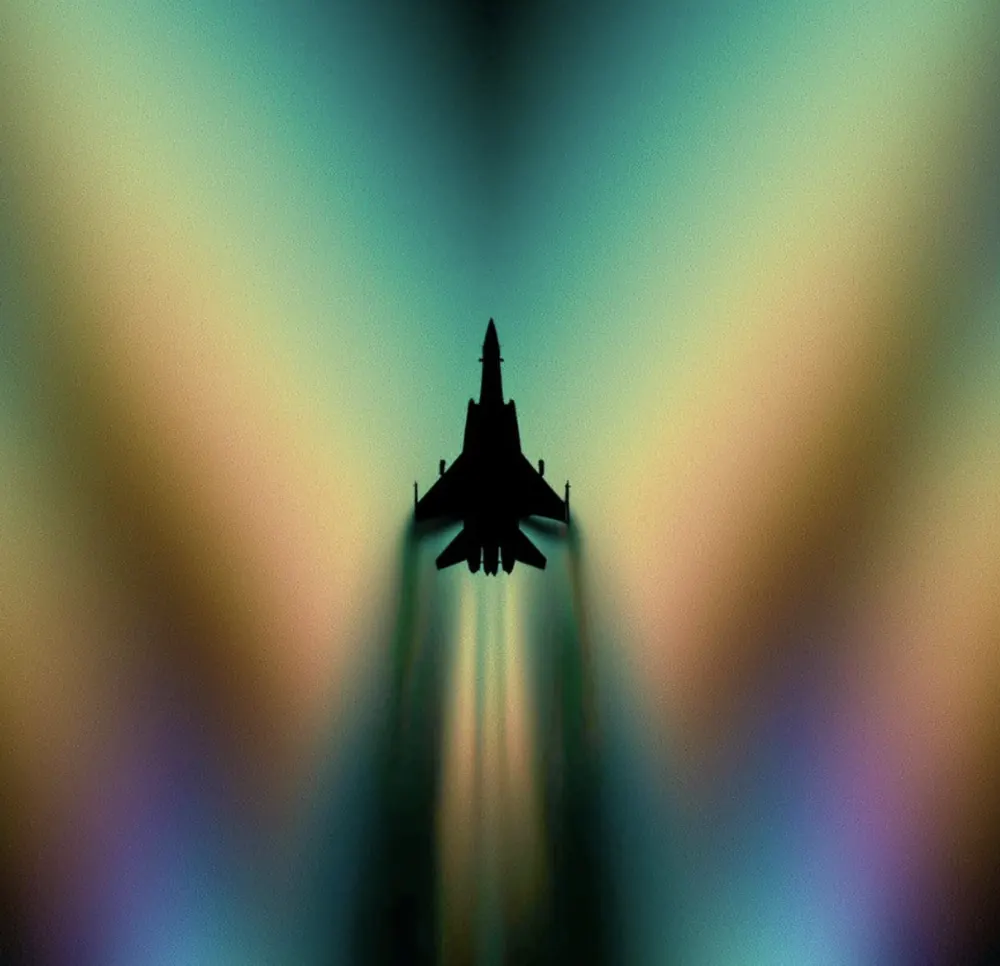 Strive’s founder image: a jet silhouette climbing through iridescent light